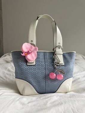 vintage  Coach Soho Shoulder Bag/ Mini Tote Baby Blue Canvas